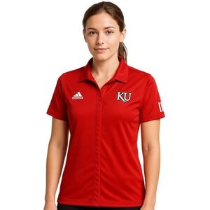 Adidas Polo Medium Red KU Kansas Jayhawks Women Climacool Performance Active Top